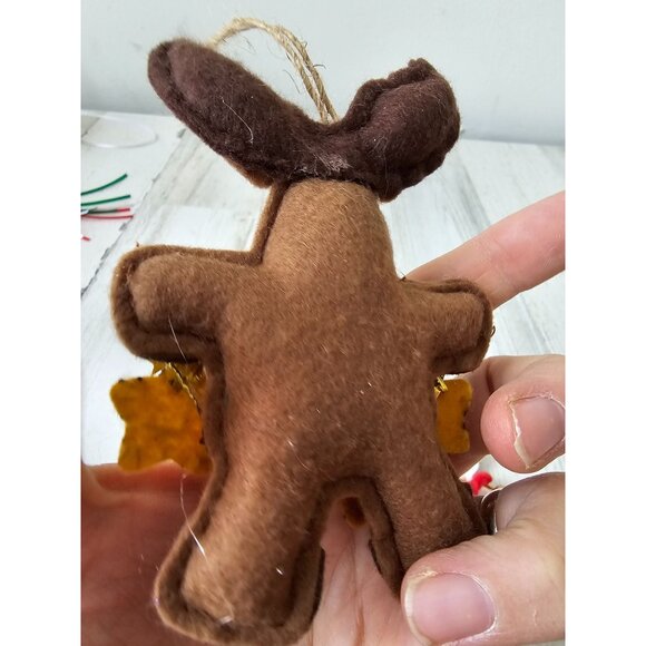 Wooden vintage Rudolph reindeer deer ornament set plush Noel Xmas tree both orna - Picture 4 of 10
